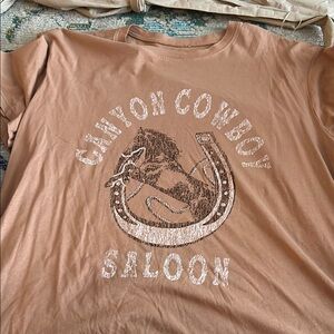 Show Me Your MuMu Tan Short Sleeve Tee with Vintage Cowboy Design